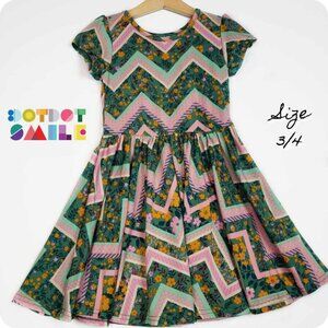 DotDotSmile Size 3/4 Classic Cap Dress - NWT Green Chevron Floral